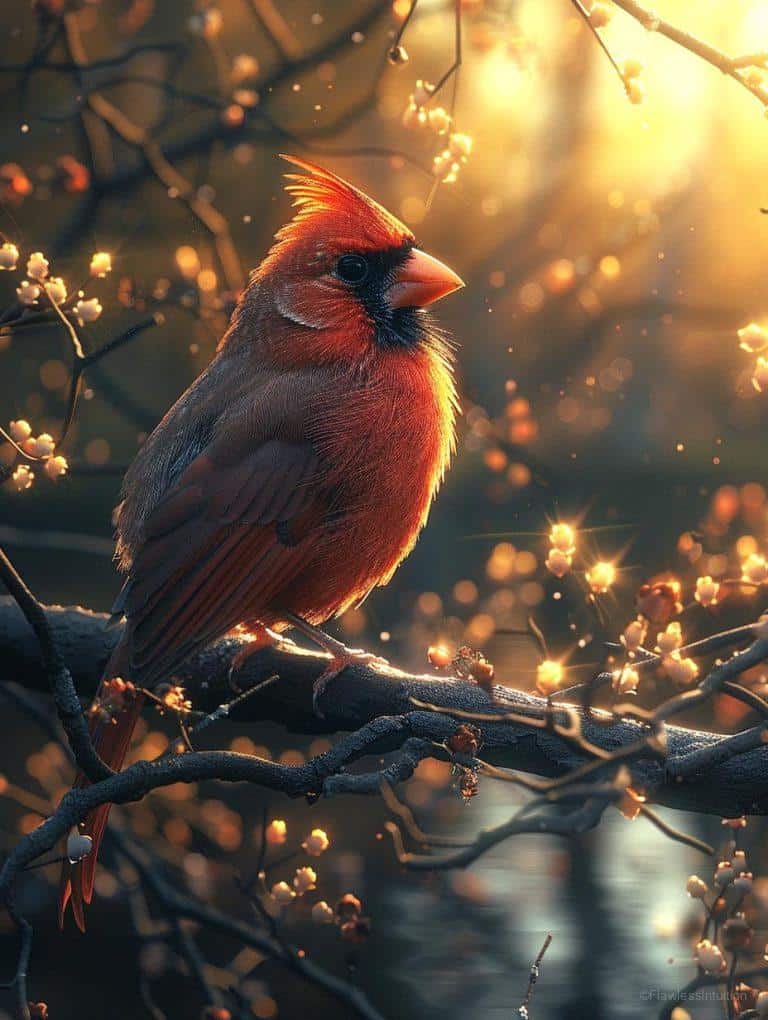 A red cardinal perched on a snowy tree branch_3