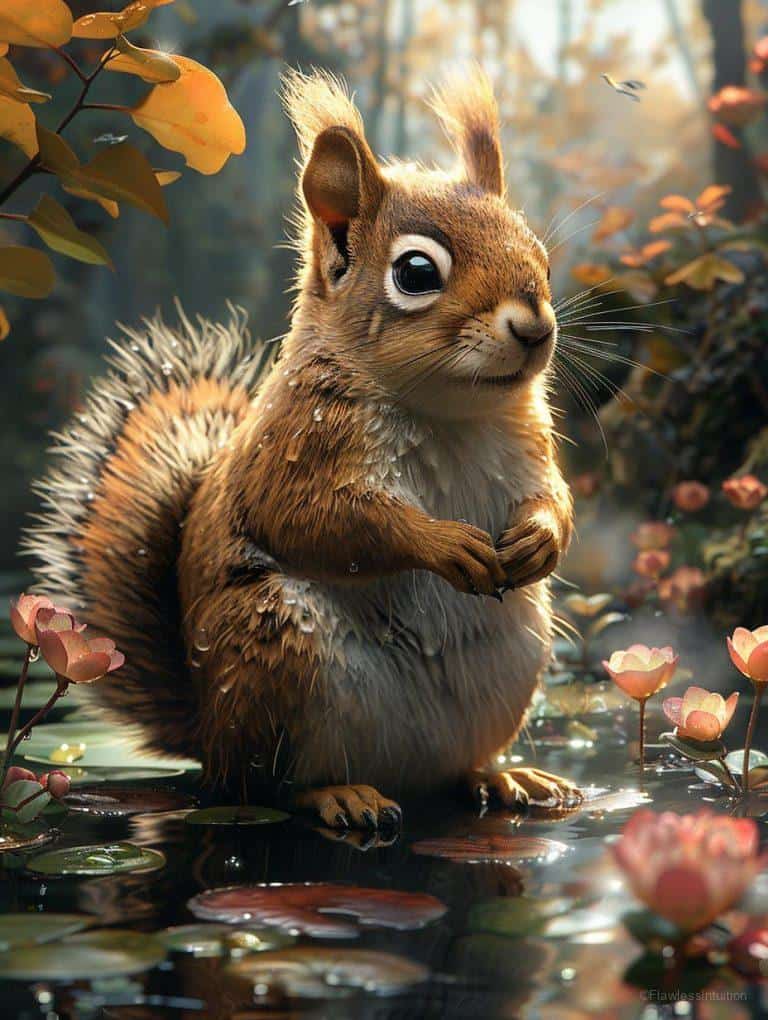 Image of a squirrel gathering acorns in a forest setting_3