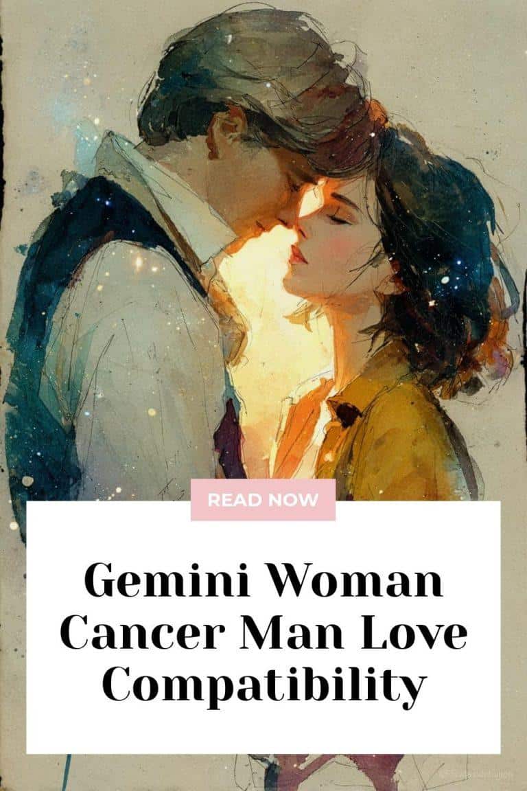 Two zodiac symbols Gemini woman and Cancer man facing each other