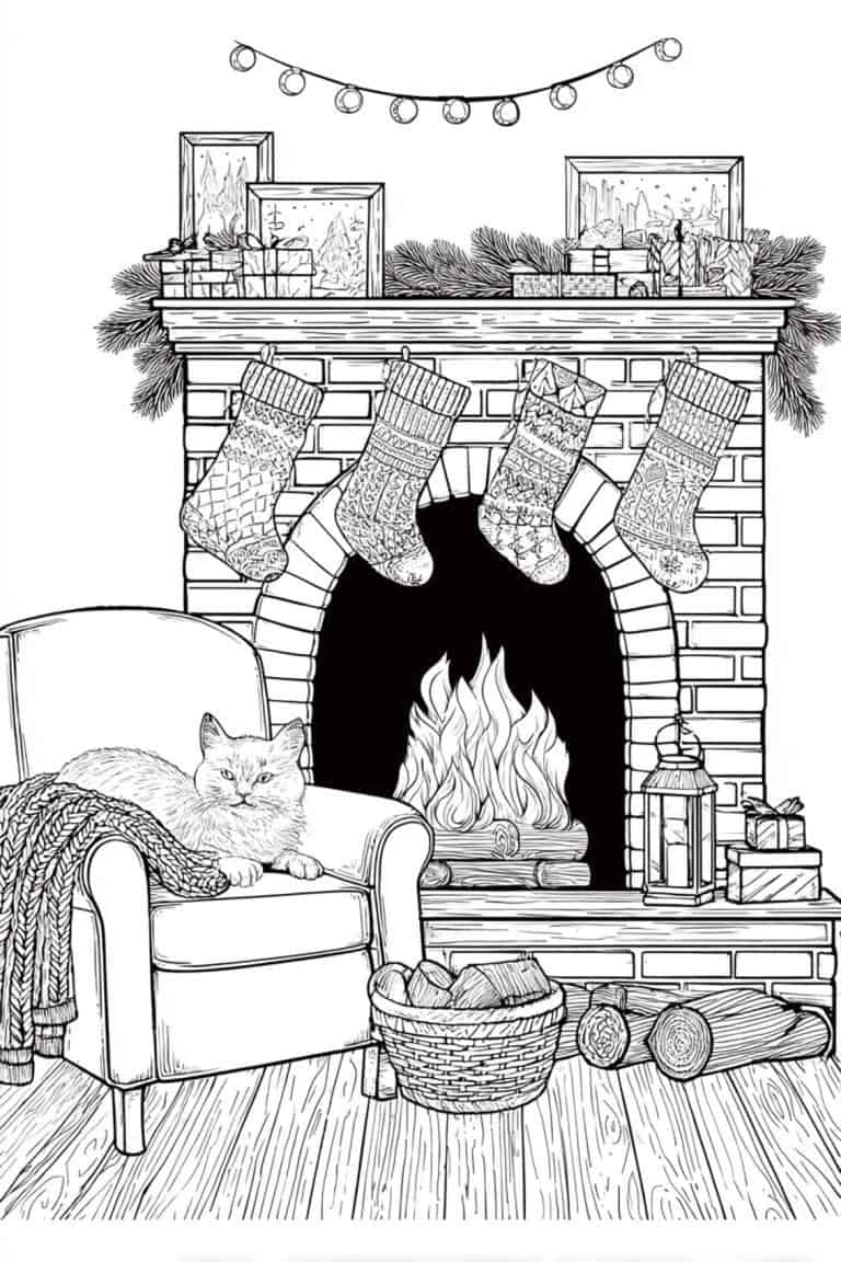 coloring pagecozy home sweet home scene with