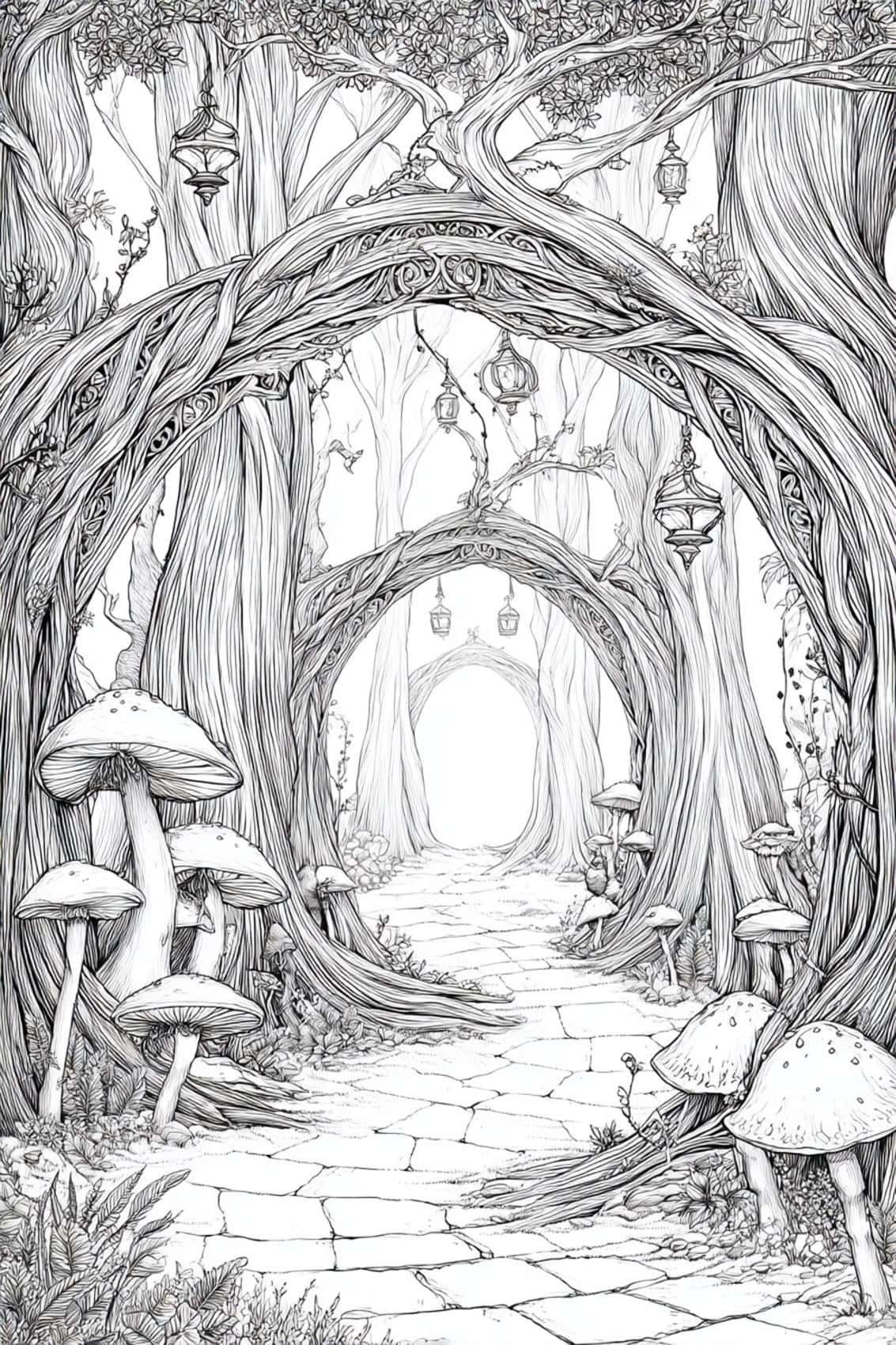 Free Printable Fantasy Forest Coloring Pages For Mindful Coloring